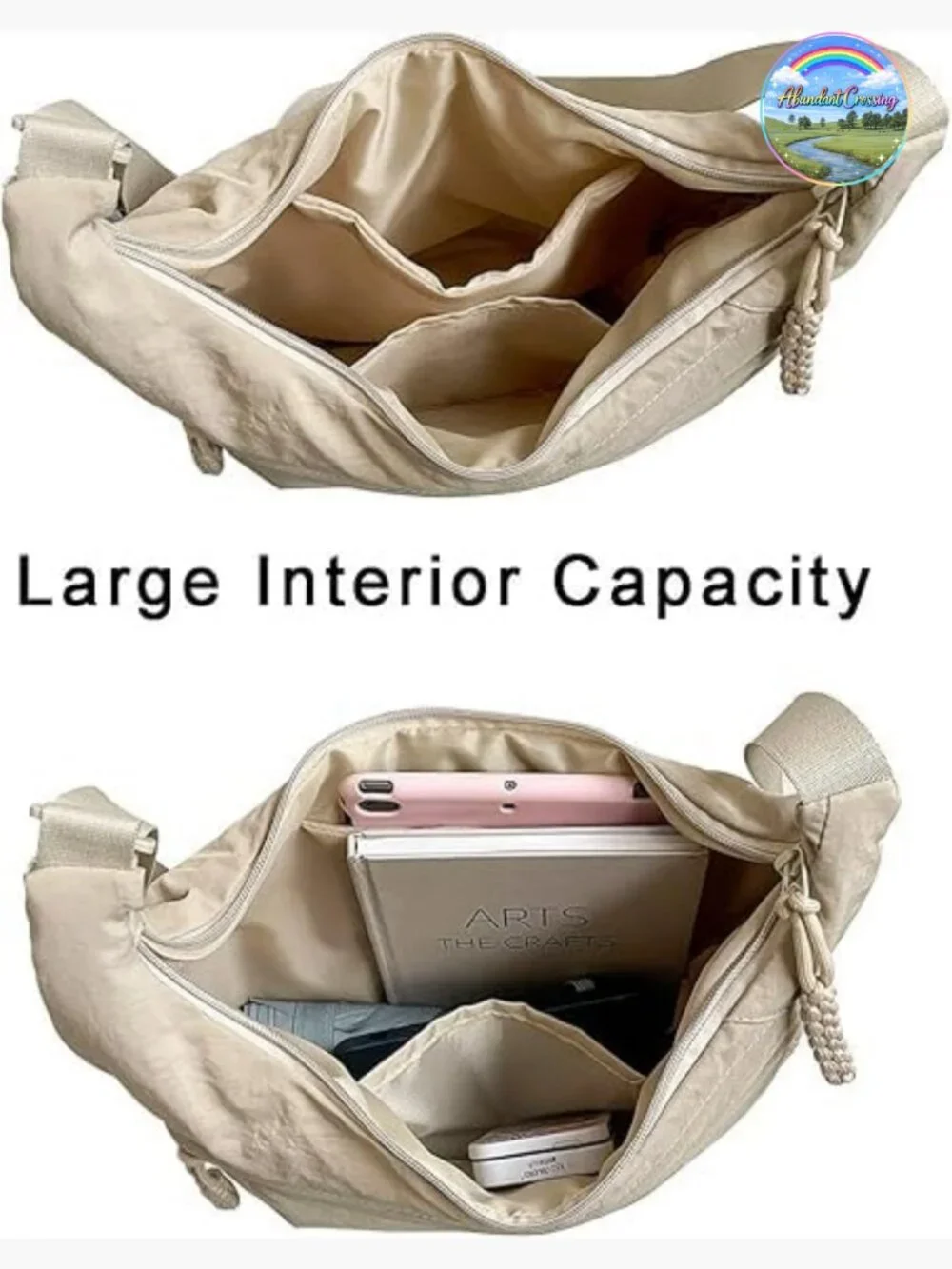 Nylon Hobo Crescent Crossbody Bag with Adjustable Strap